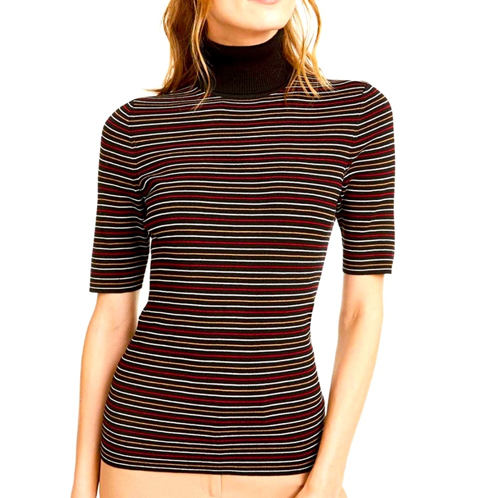 ANNE KLEIN Small Half-Sleeve Striped Turtleneck STUNNING! New! $89